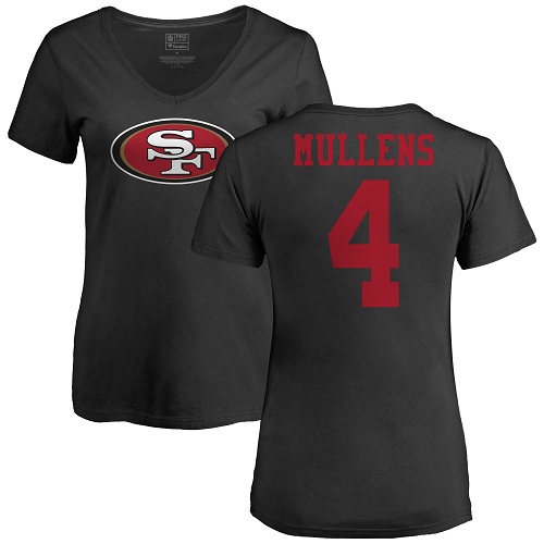 San Francisco 49ers Black Women Nick Mullens Name and Number Logo #4 NFL T Shirt->women nfl jersey->Women Jersey
